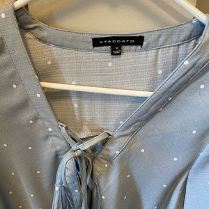Staccato medium light blue polka dot top